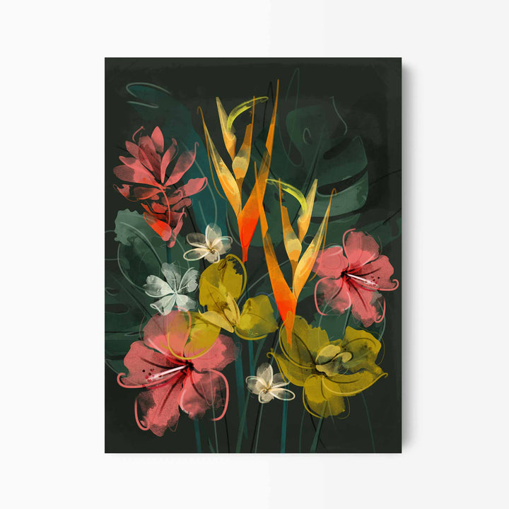 Green Lili 30x40cm / Unframed Dark Tropical Flowers Art