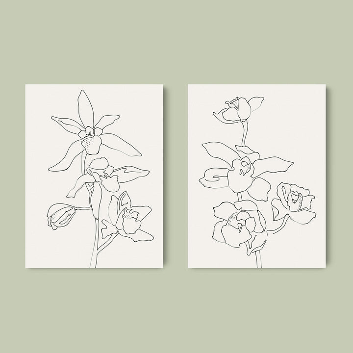 Green Lili 30x40cm / Unframed Orchid Flowers Wall Art Set