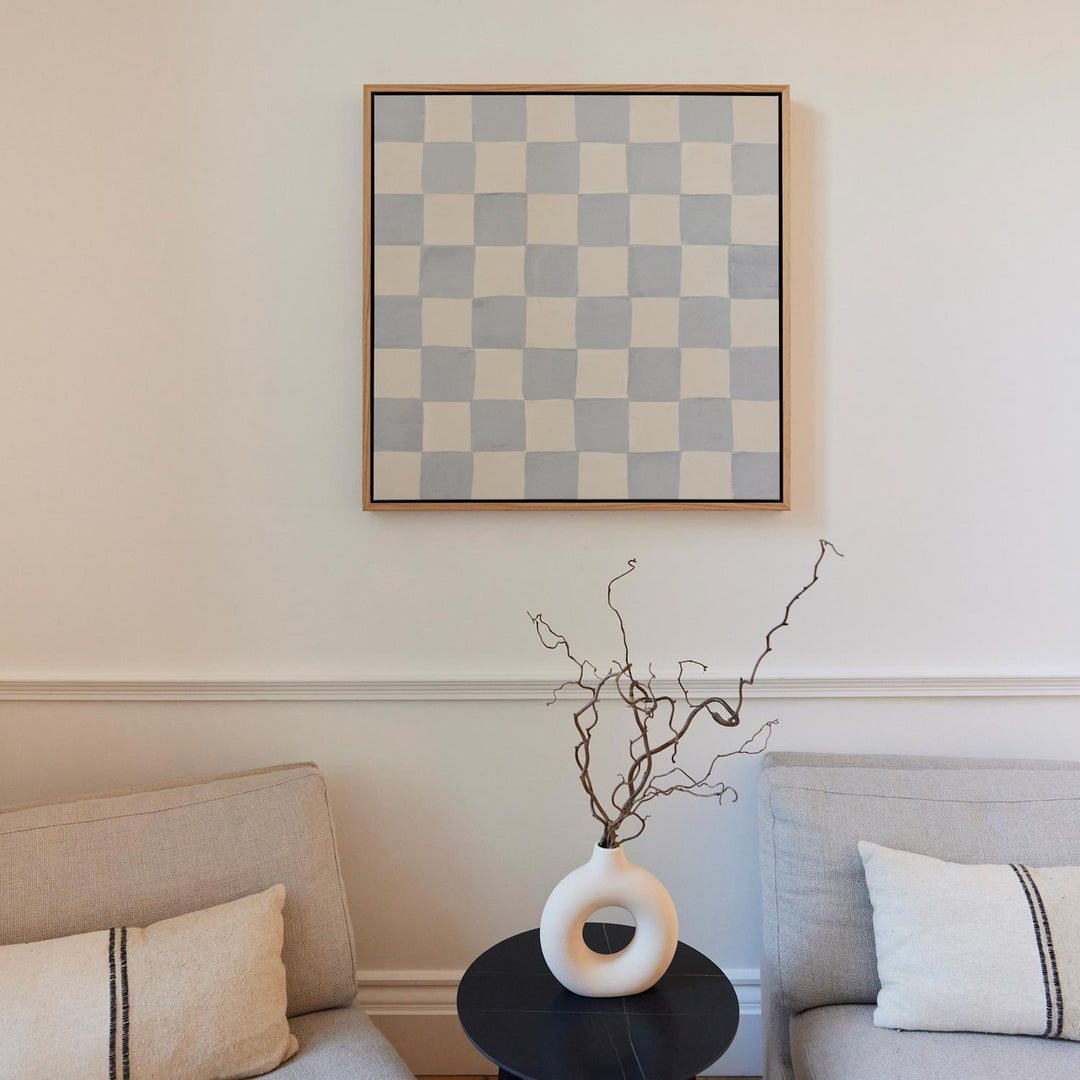 Blue Checkerboard Framed Canvas Art