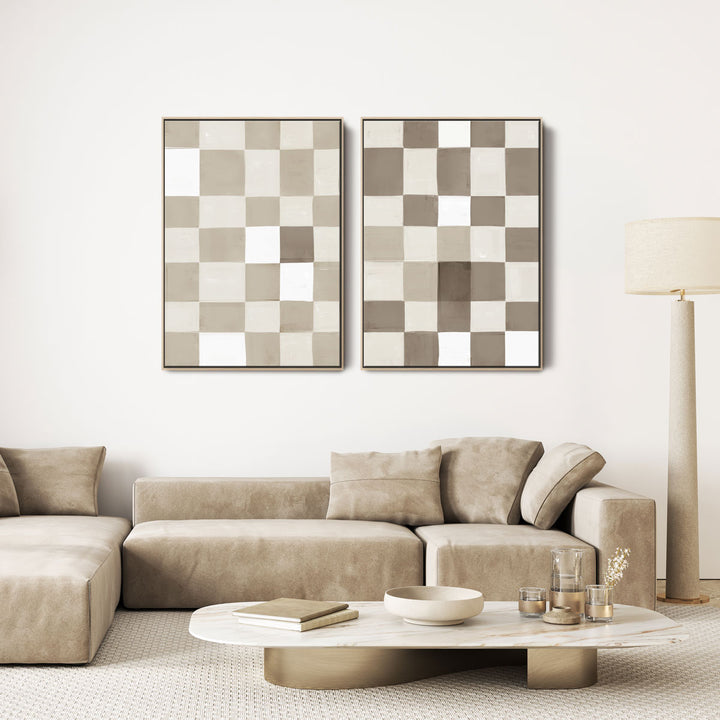 Neutral Checkerboard Abstract Canvas Set