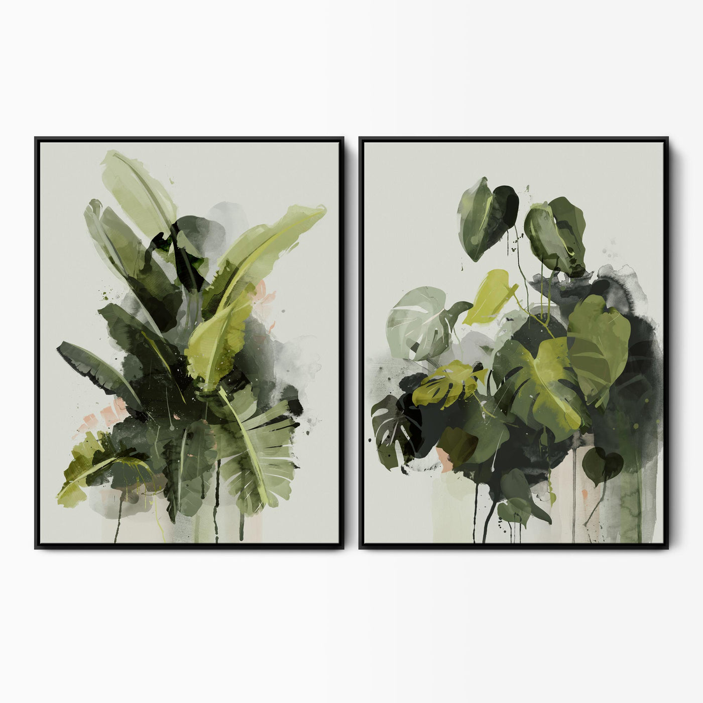 Abstract Banana & Monstera Leaf Framed Canvas Set