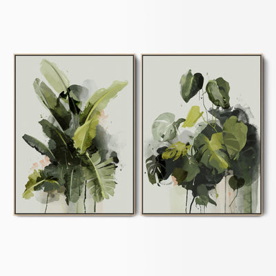 Abstract Banana & Monstera Leaf Framed Canvas Set