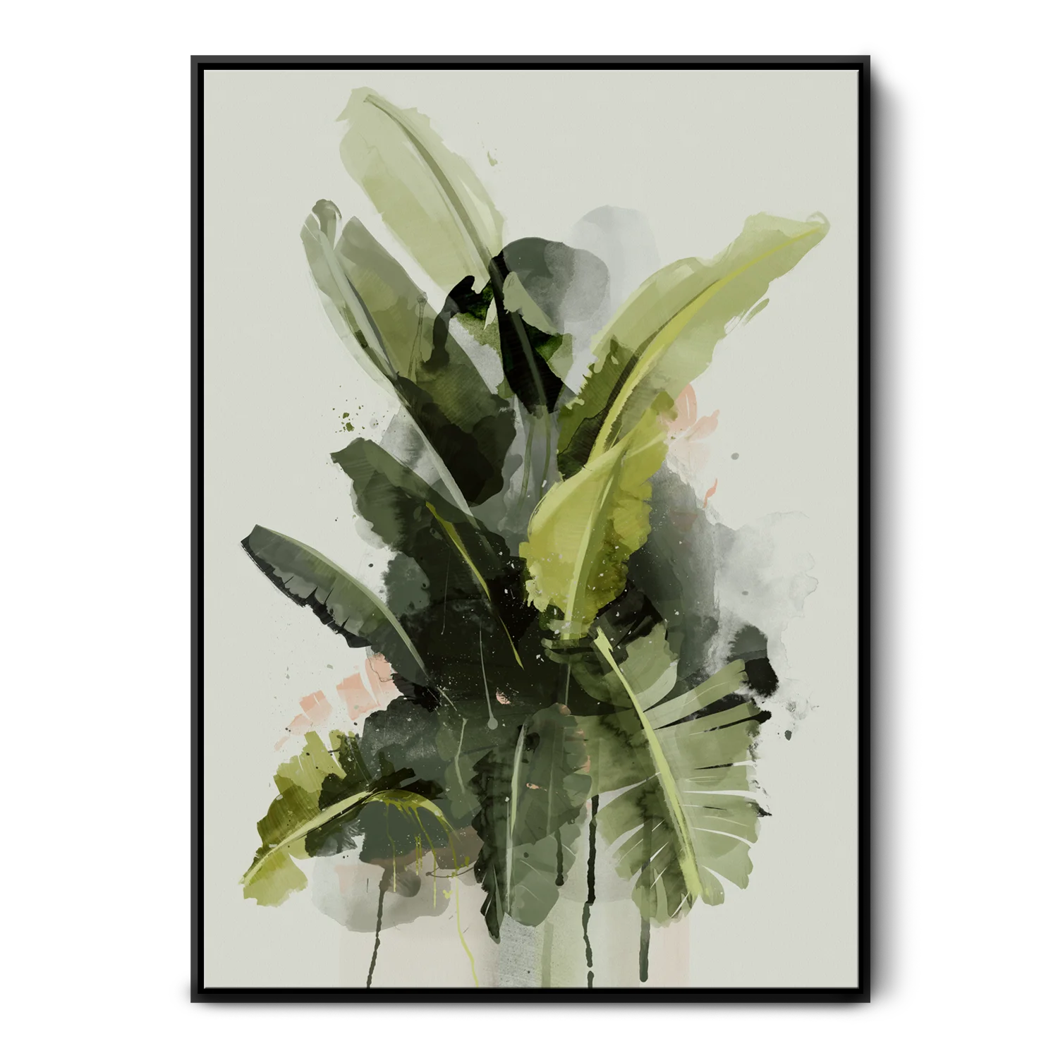 Green Lili Medium / Black Abstract Banana Leaf