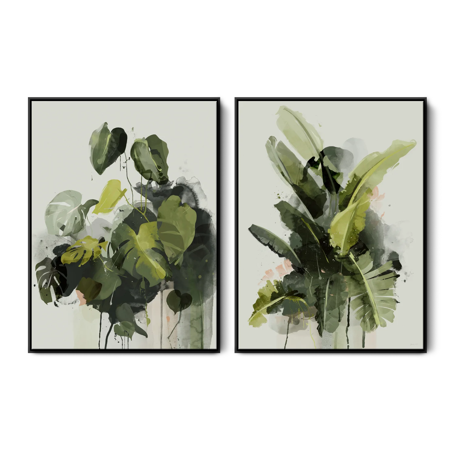 Green Lili Medium / Black Abstract Banana & Monstera Set