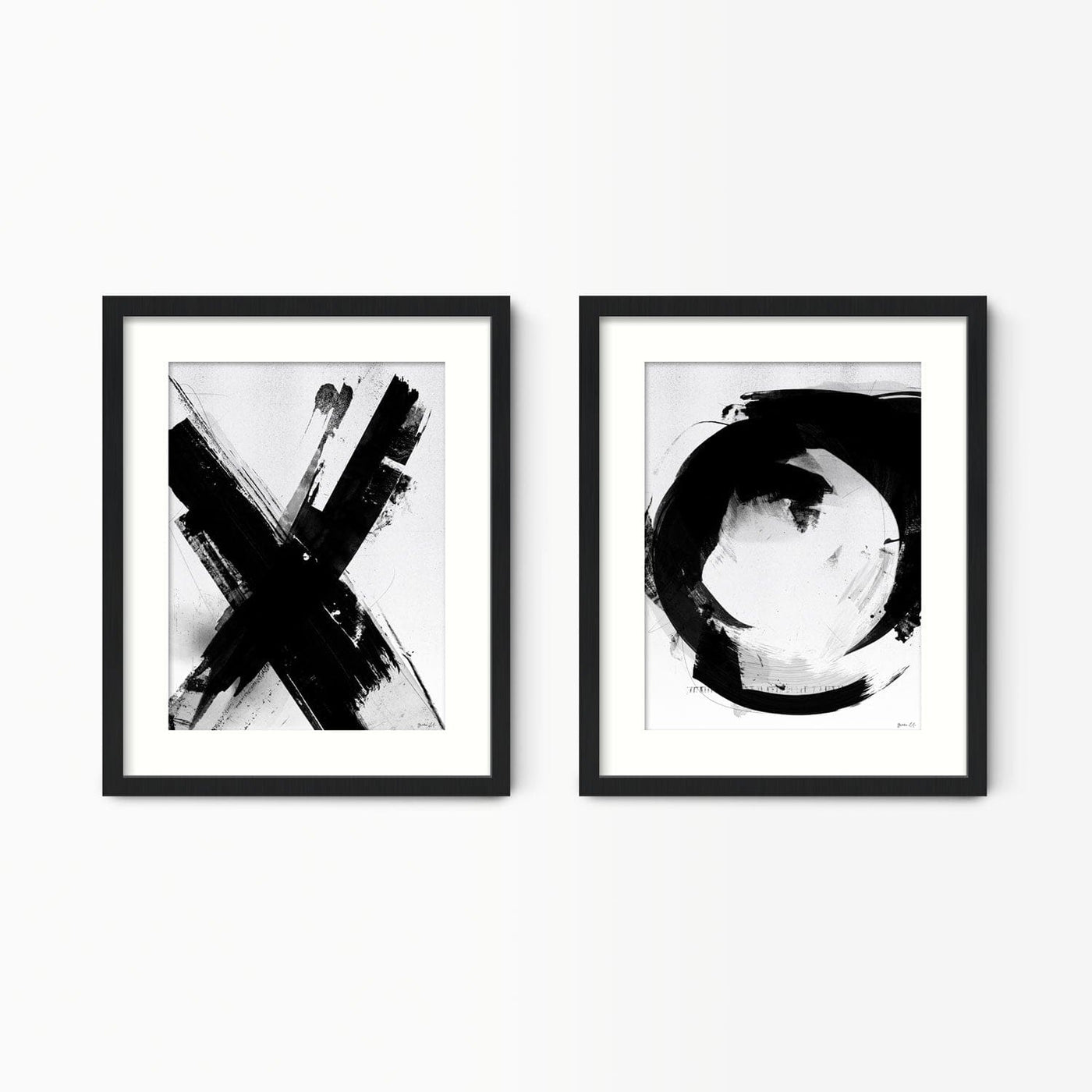 Green Lili 30x40cm / Black with mount Abstract Letters 'XO' Wall Art Set