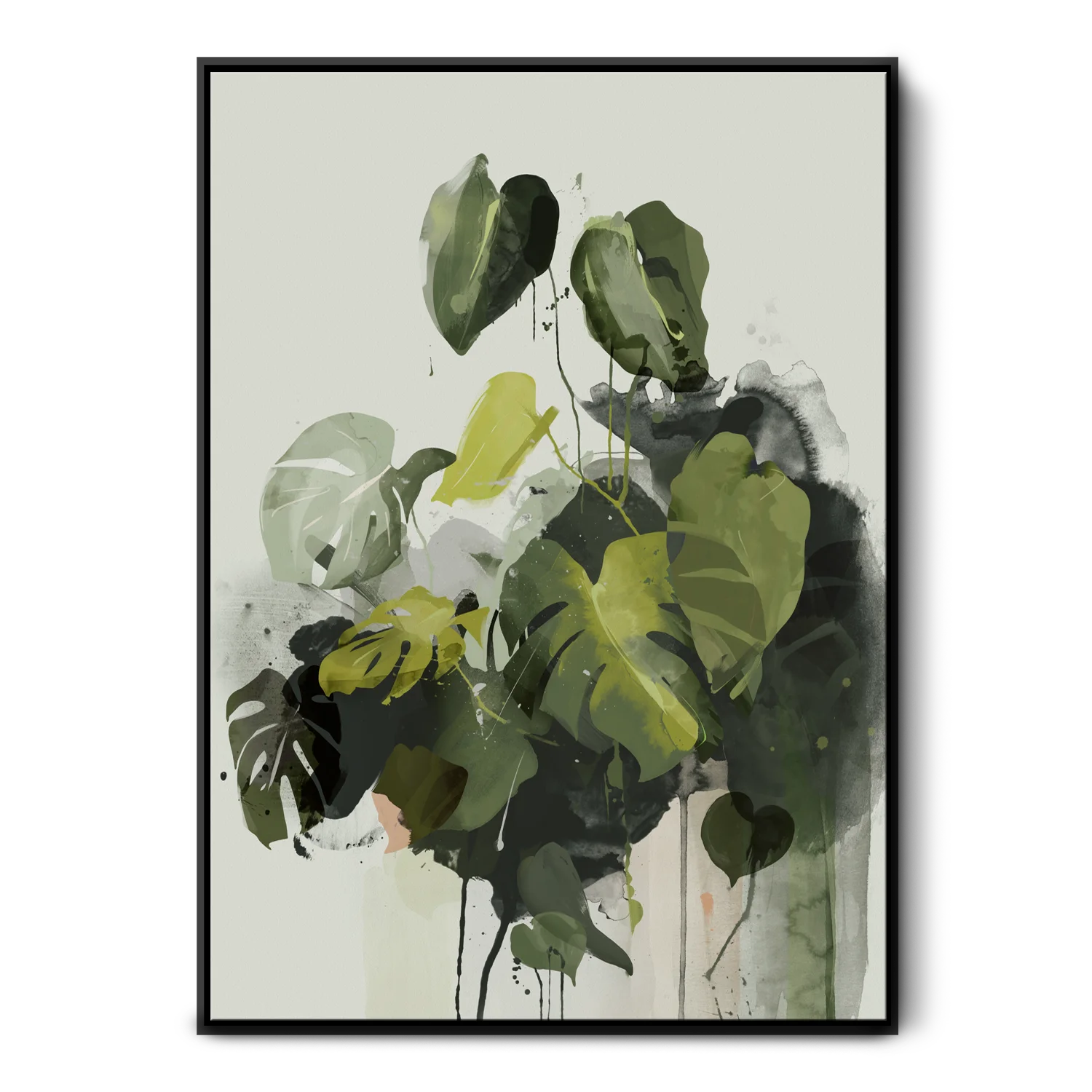 Green Lili Medium / Black Abstract Monstera Leaf