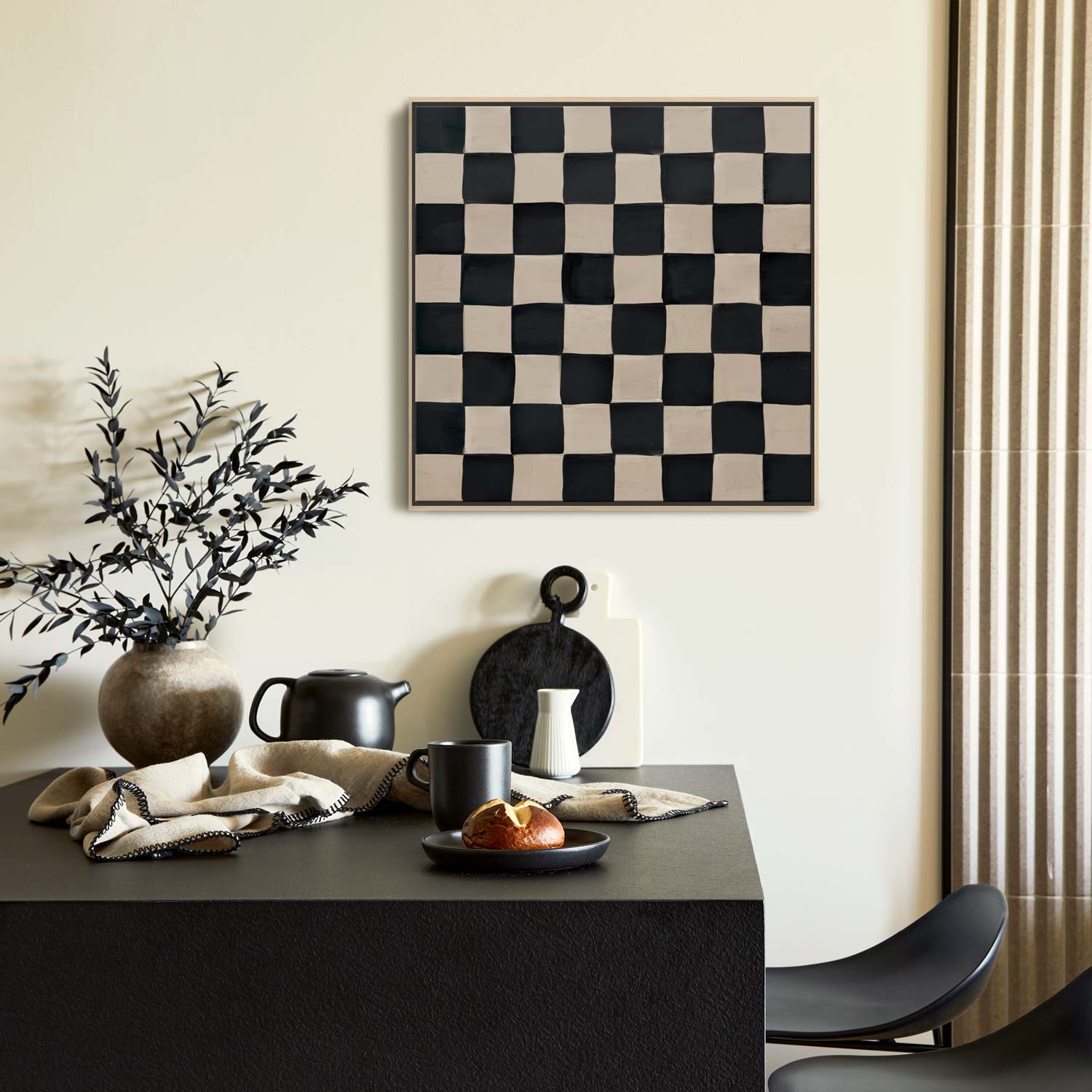 Green Lili Black & Neutral Checkerboard Framed Canvas Art