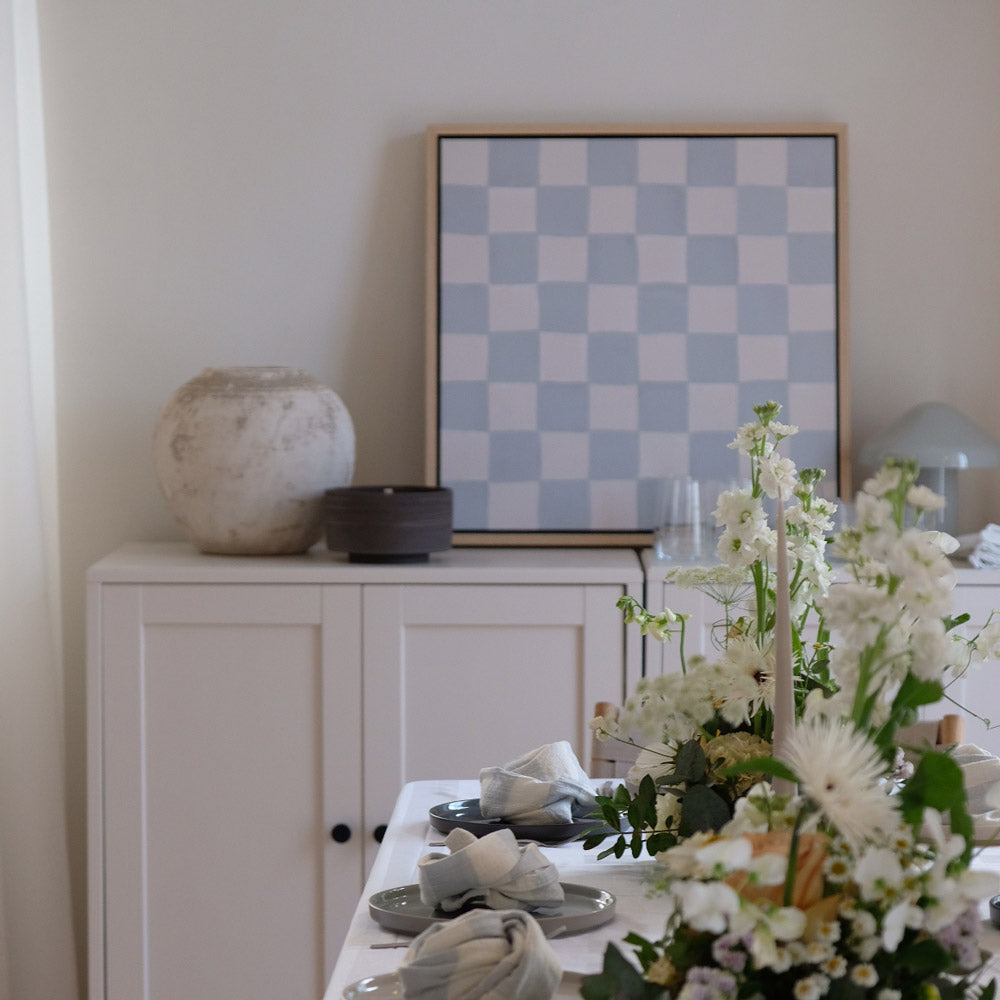 Green Lili Medium / Natural Blue Checkerboard