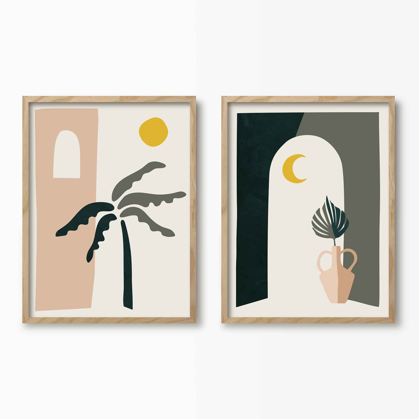 Green Lili 30x40cm / Natural Boho Desert Archway & Palm Tree Wall Art Set