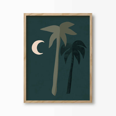 Green Lili 30x40cm / Natural Boho Moonlight Palm Tree Print