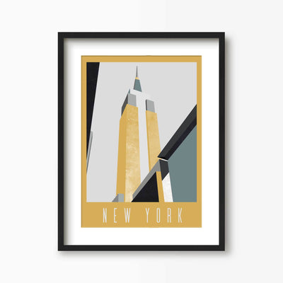 Green Lili 30x40cm / Black with mount Empire State Building New York Print Mustard