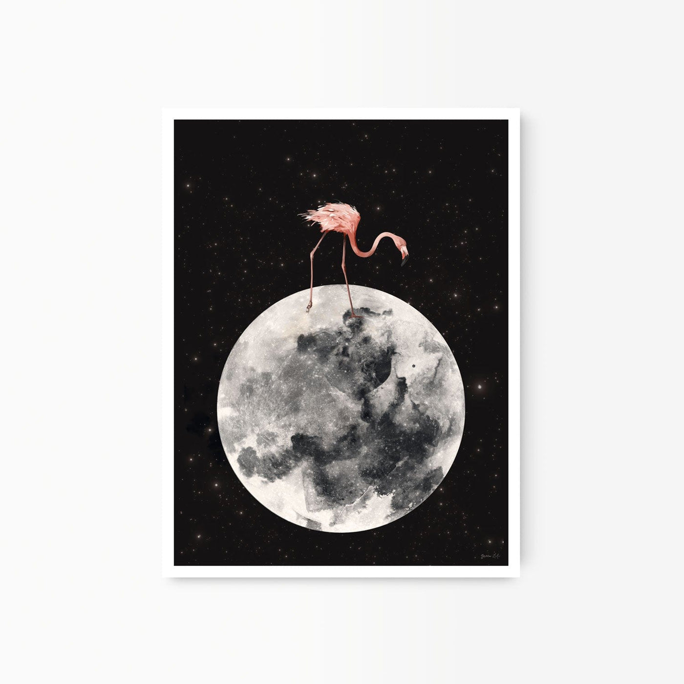 Green Lili 30x40cm / Unframed Flamingo On The Moon Print