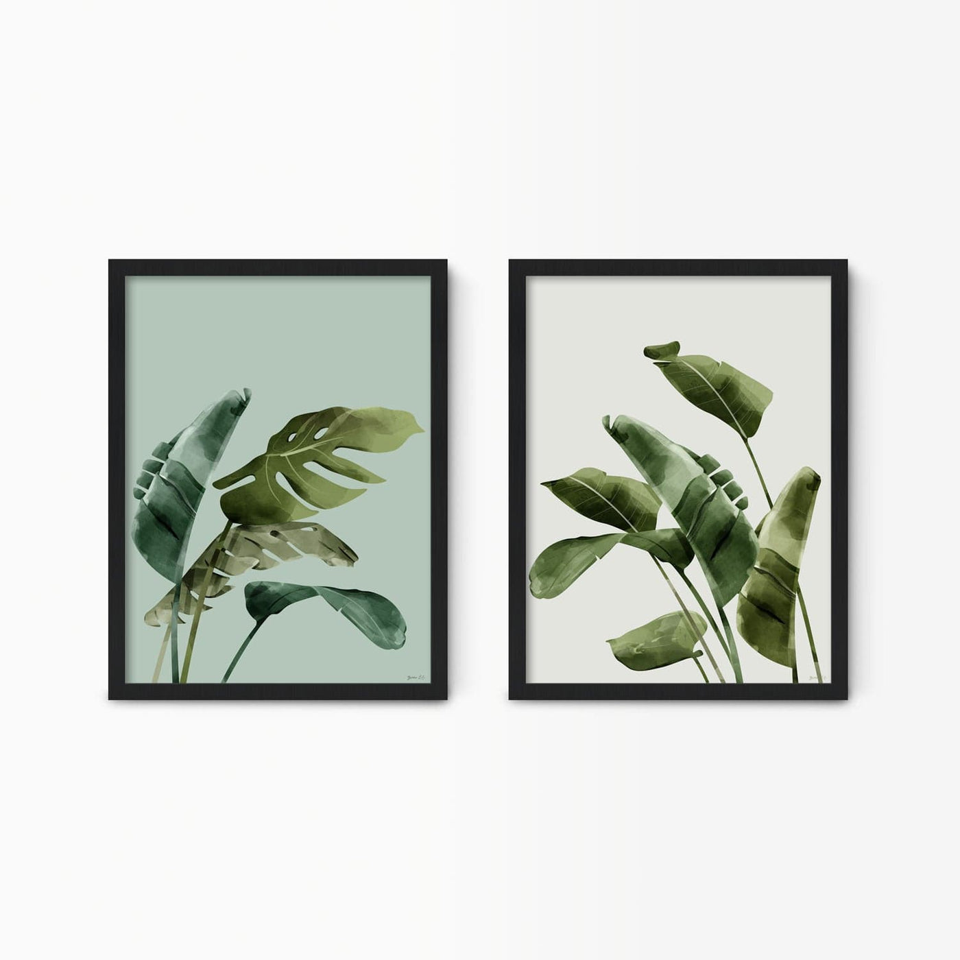 Green Lili 30x40cm / Black Green Botanicals Wall Art Set
