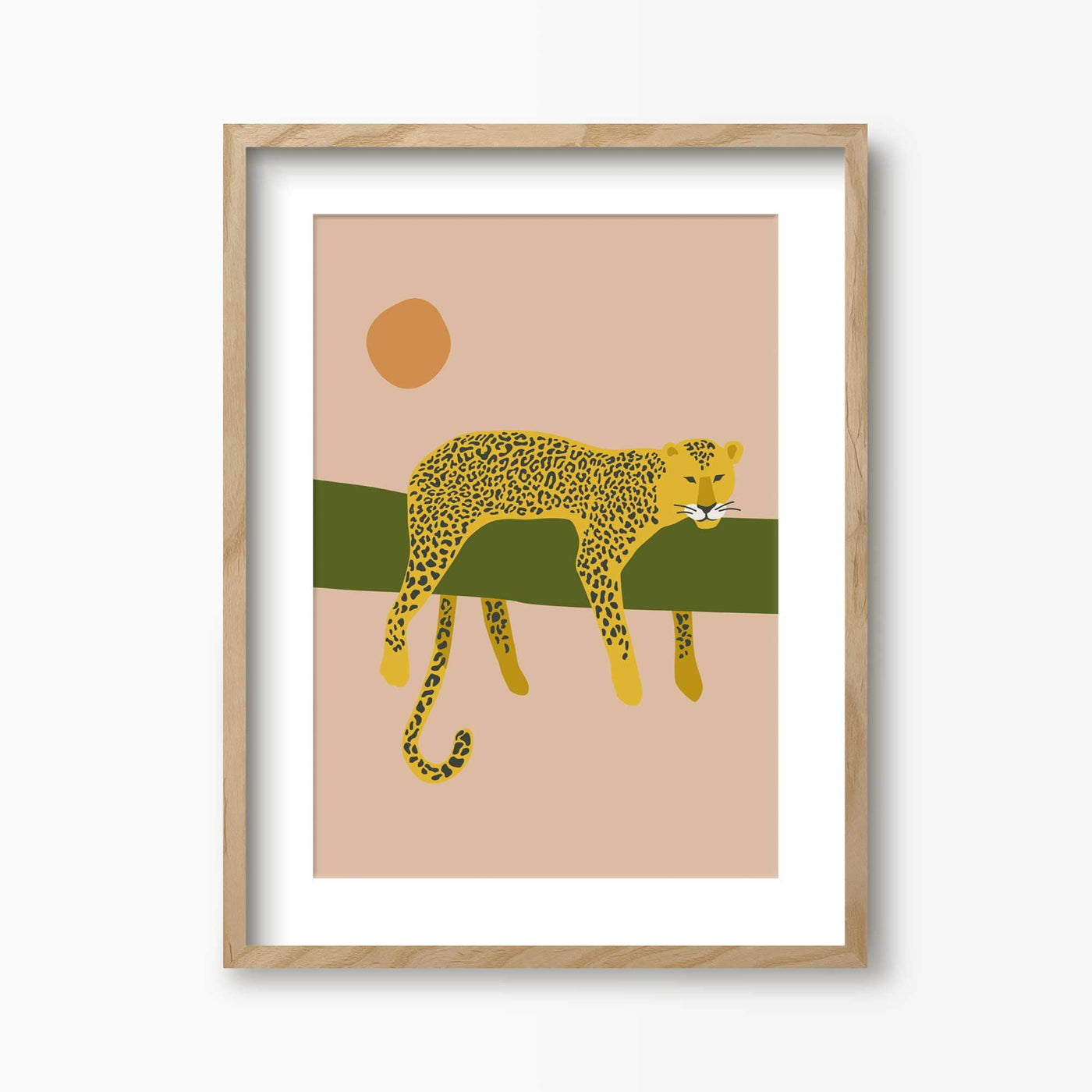 Green Lili 30x40cm / Natural with mount Lazy Leopard Art Print