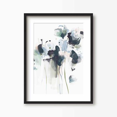 Green Lili 30x40cm / Black with mount Midnight Blue Abstract Floral Print
