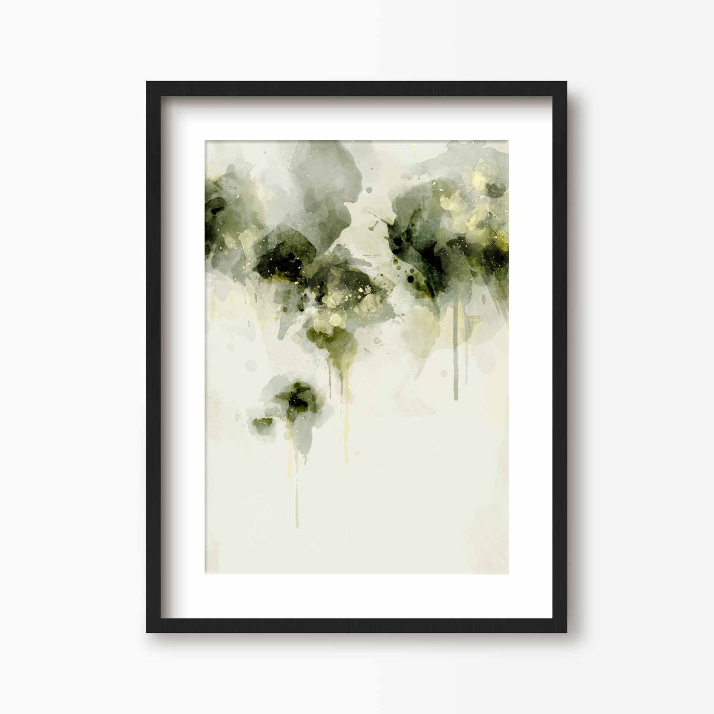 Green Lili 30x40cm / Black with mount Misty Morning Abstract Floral Print