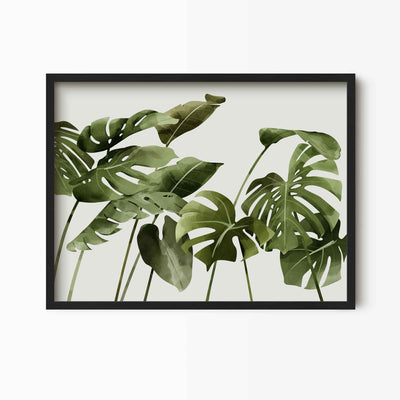 Green Lili 30x40cm / Black Monstera Leaf Landscape Print