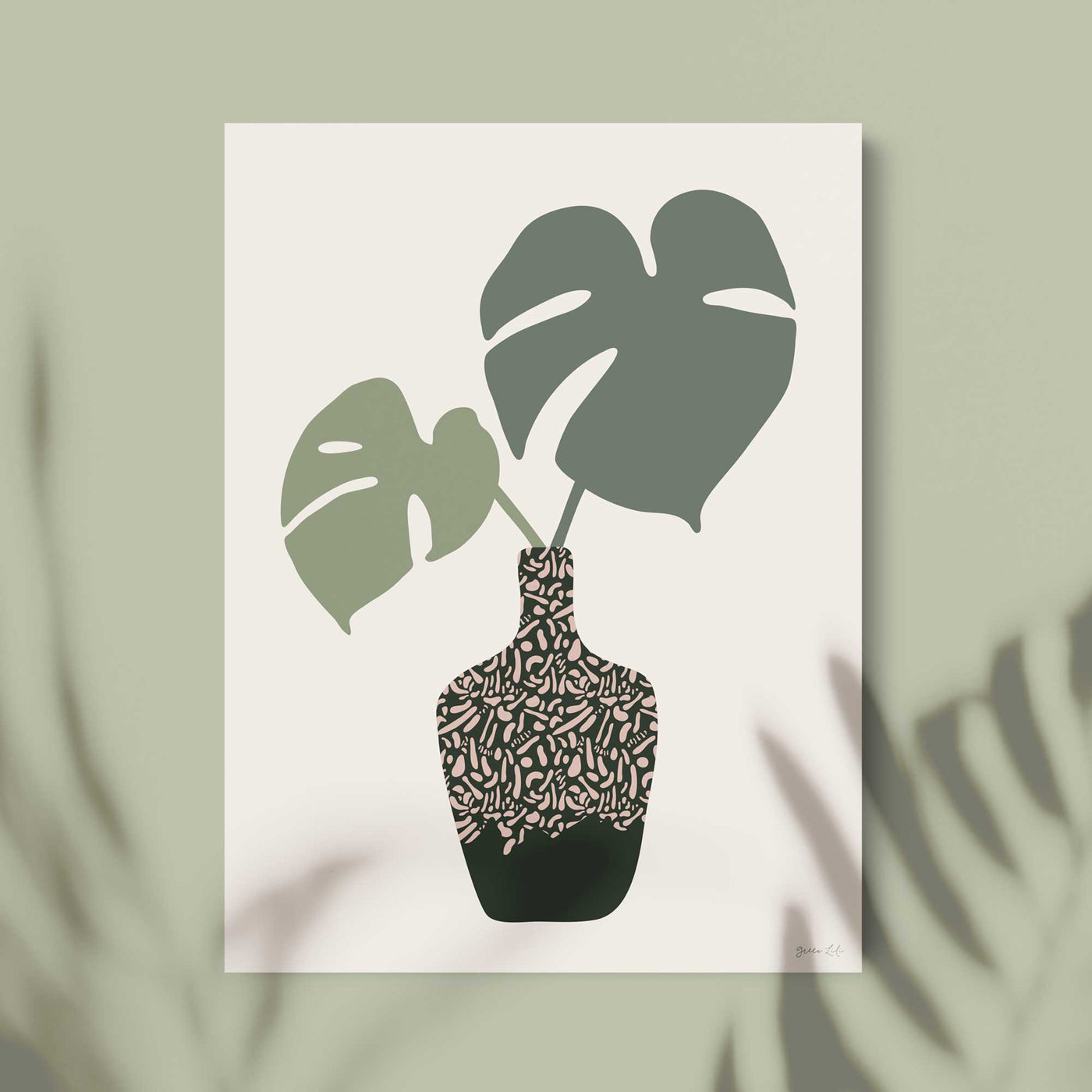 Green Lili 30x40cm / Unframed Monstera Leaves In A Vase Print