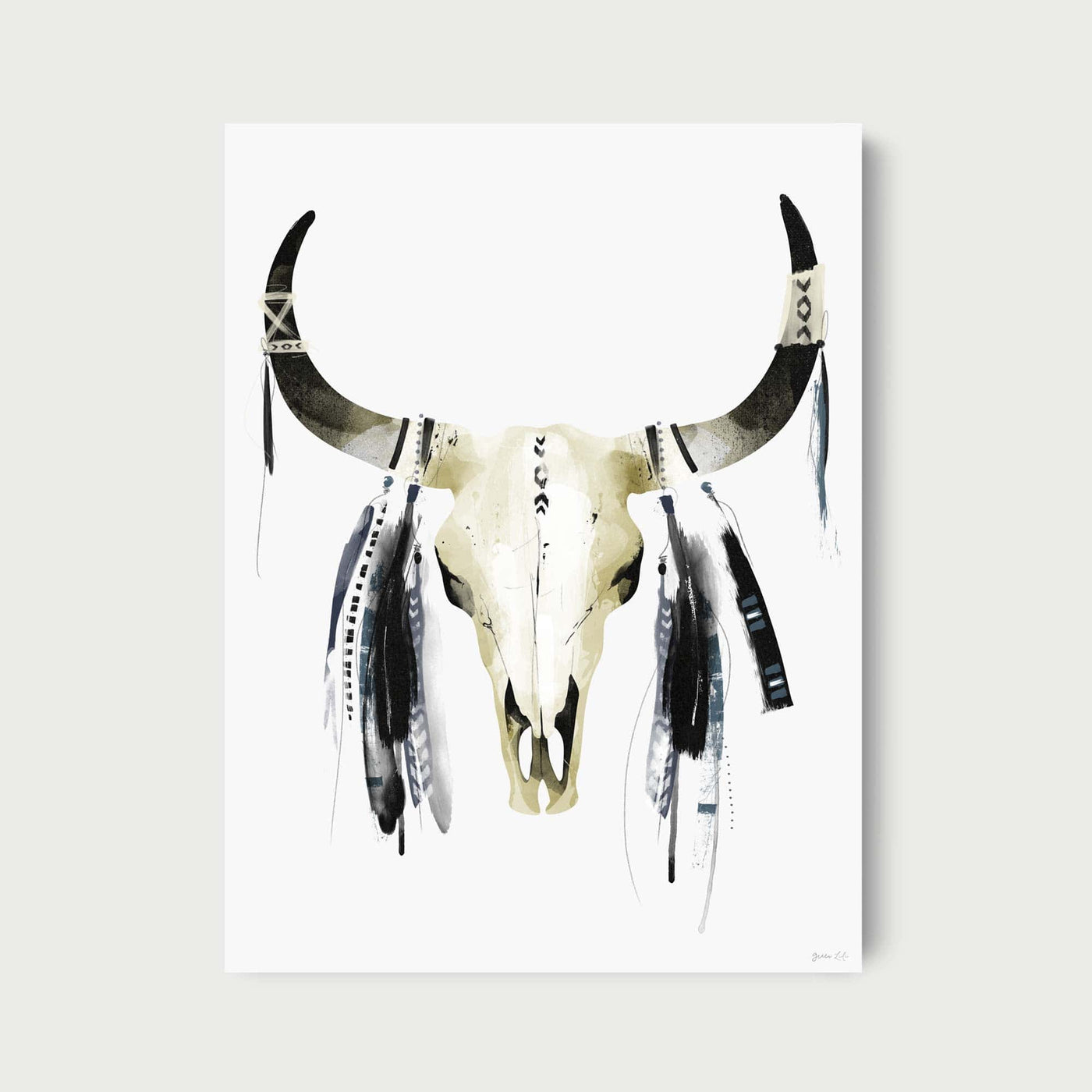 Green Lili 30x40cm / Unframed Native American Cow Skull Print