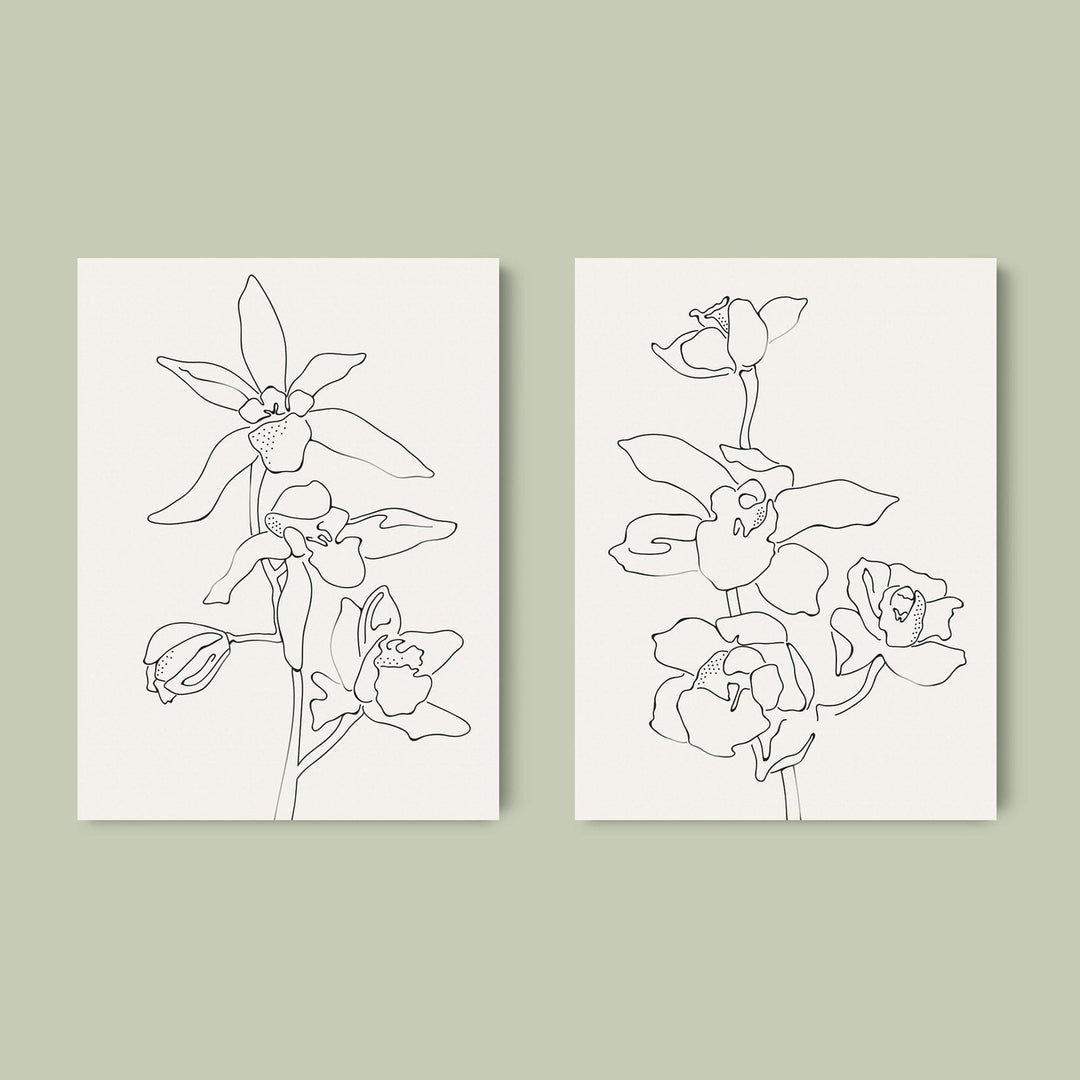 Green Lili 30x40cm / Unframed Orchid Flowers Wall Art Set