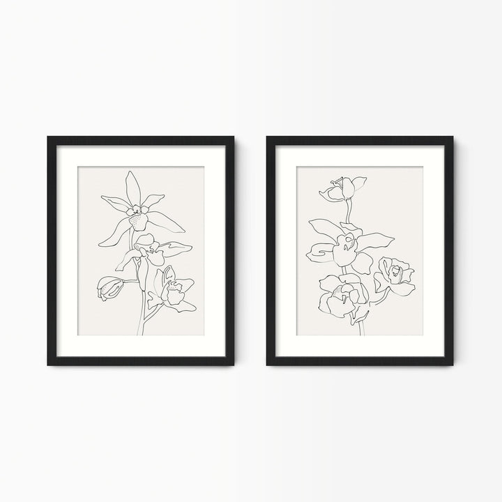 Green Lili 30x40cm / Black with mount Orchid Flowers Wall Art Set