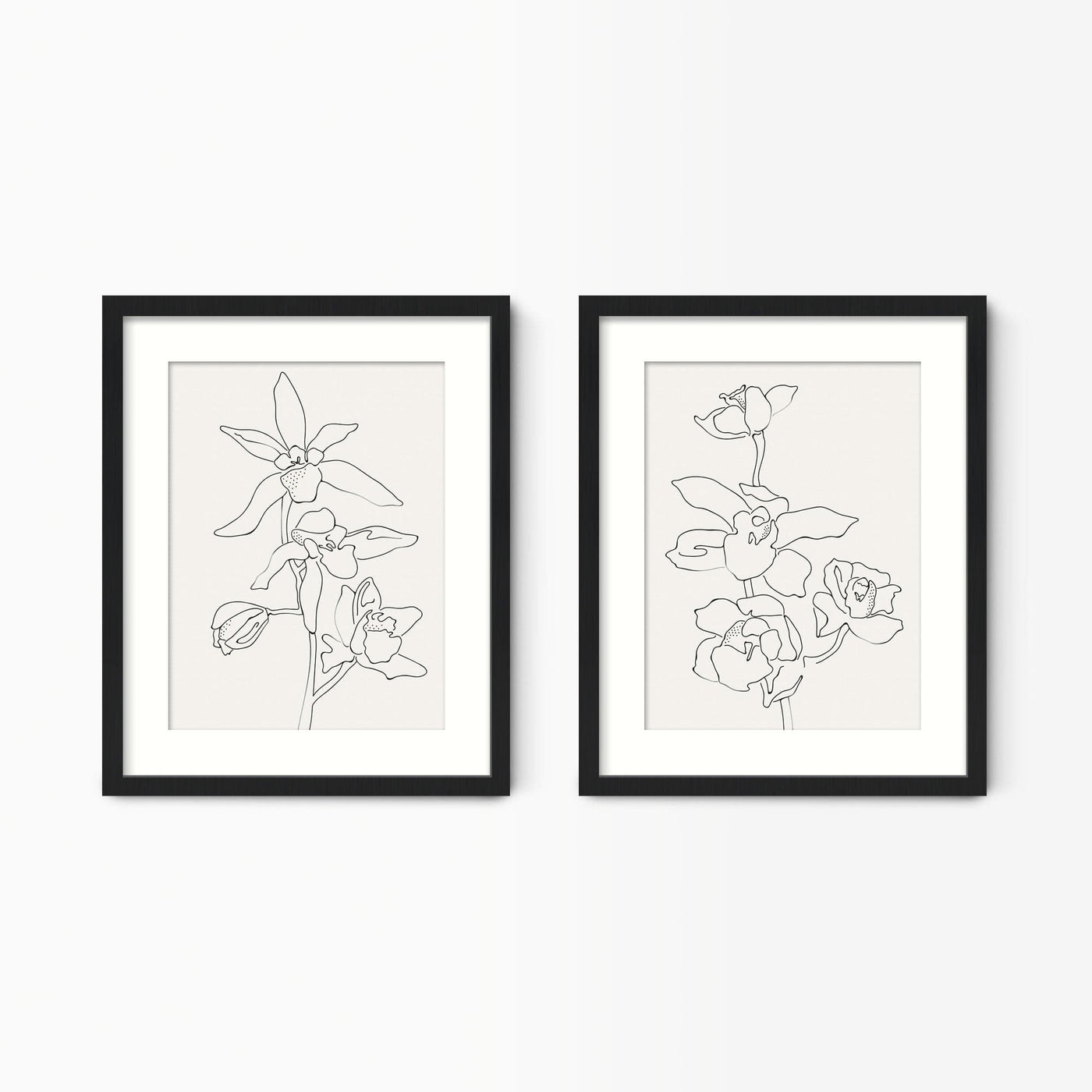 Green Lili 30x40cm / Black with mount Orchid Flowers Wall Art Set