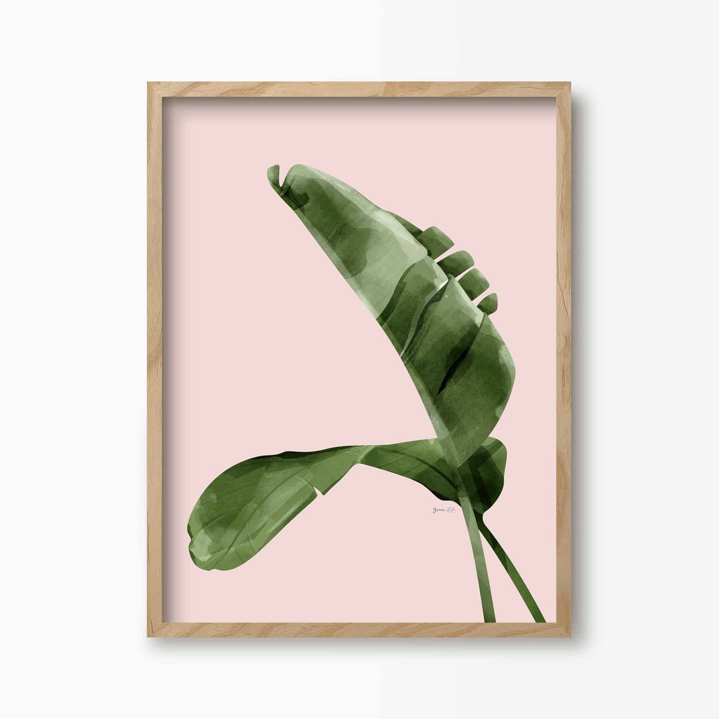 Green Lili 30x40cm / Natural Pink Banana Leaves Print