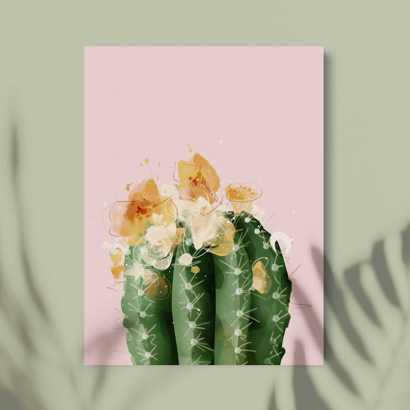 Green Lili 30x40cm / Unframed Pink Flowering Barrel Cactus Print