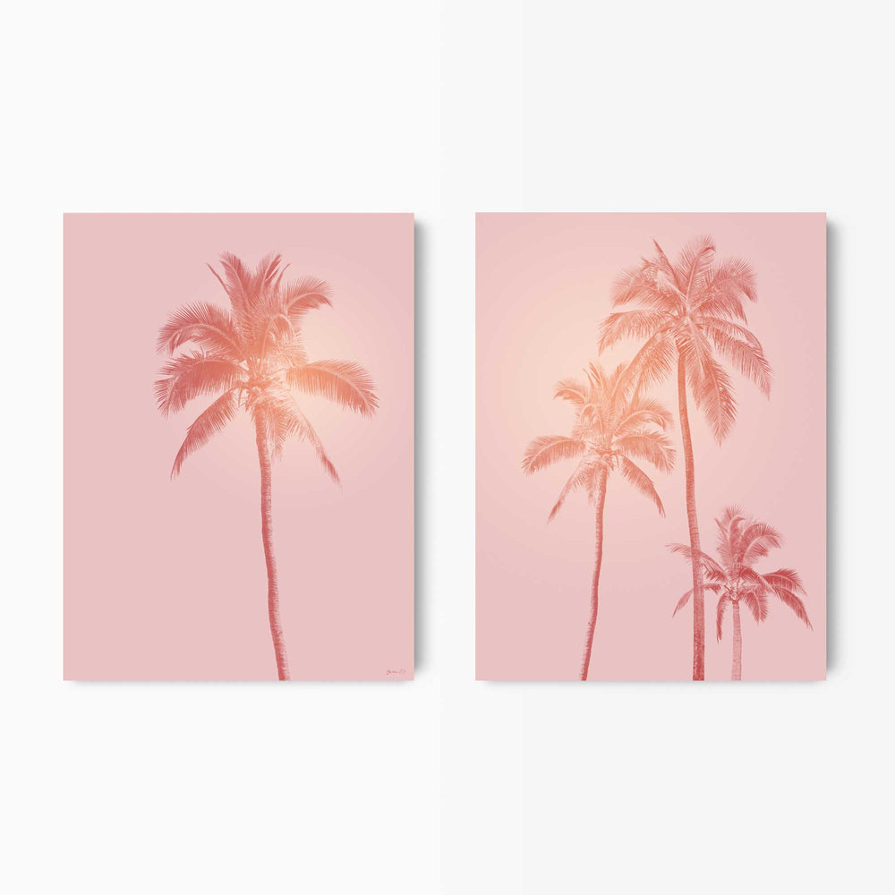 Green Lili 30x40cm / Unframed Pink Palm Trees Wall Art Set