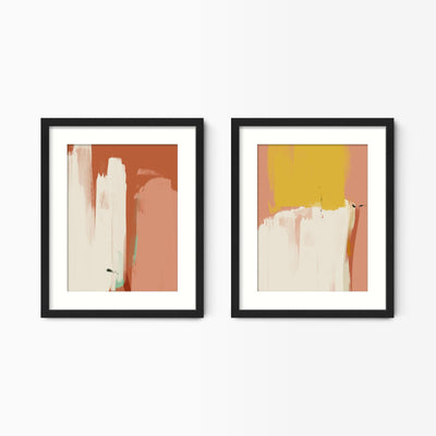 Green Lili 30x40cm / Black with mount Pink & Yellow Abstract Wall Art Set