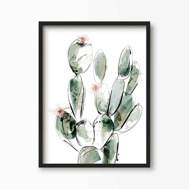 Green Lili 30x40cm / Black Prickly Pear Watercolour Cactus Print