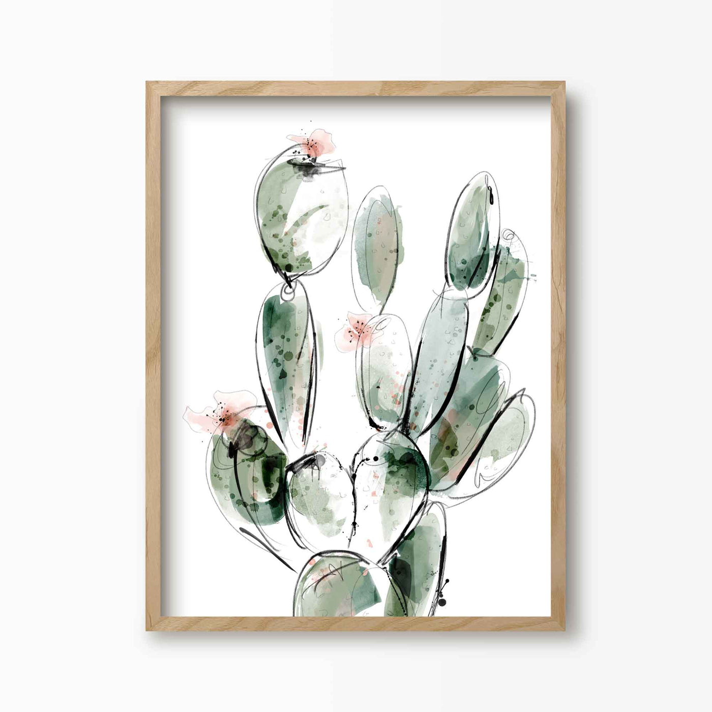 Green Lili 30x40cm / Natural Prickly Pear Watercolour Cactus Print