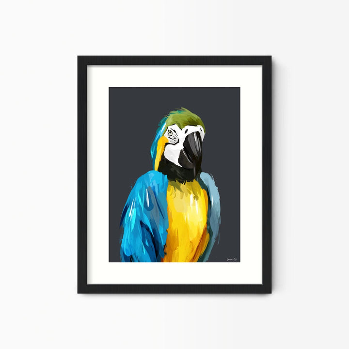 Green Lili 30x40cm / Black with mount Quirky Parrot Print