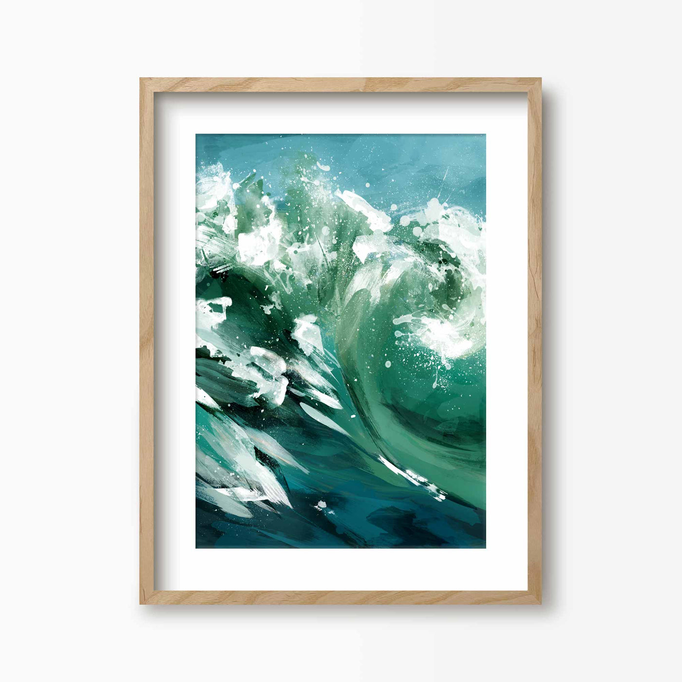 Green Lili 30x40cm / Natural with mount Ride the Wave Ocean Art Print
