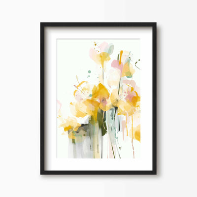 Green Lili 30x40cm / Black with mount Spring Yellow Abstract Floral Print