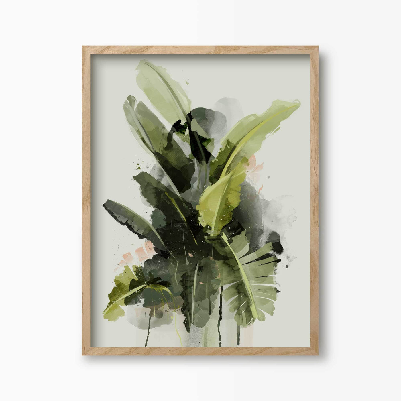 Green Lili 30x40cm (12x16") / Natural Frame Abstract Banana Leaf Art Print