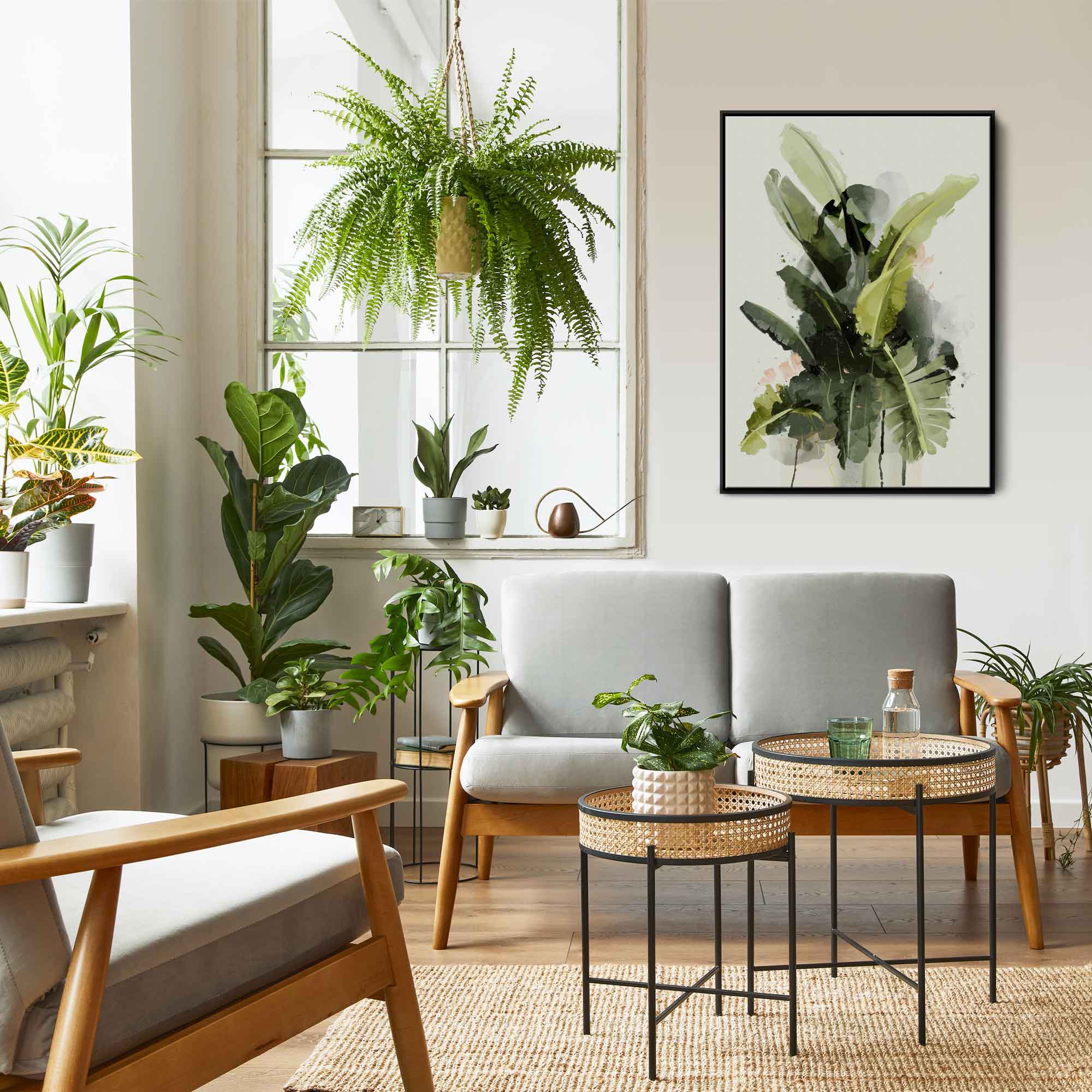 Green Lili Abstract Banana Leaf Framed Canvas Art