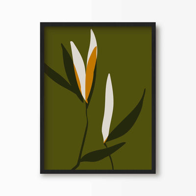 Green Lili 30x40cm (12x16") / Black Frame Abstract Budding Flowers Print
