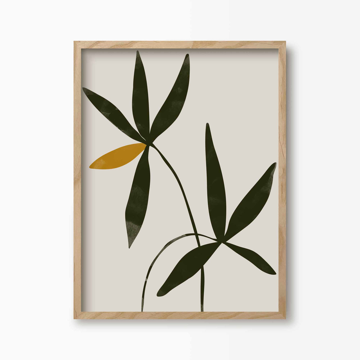 Green Lili 30x40cm (12x16") / Natural Frame Abstract Flower Stems Print