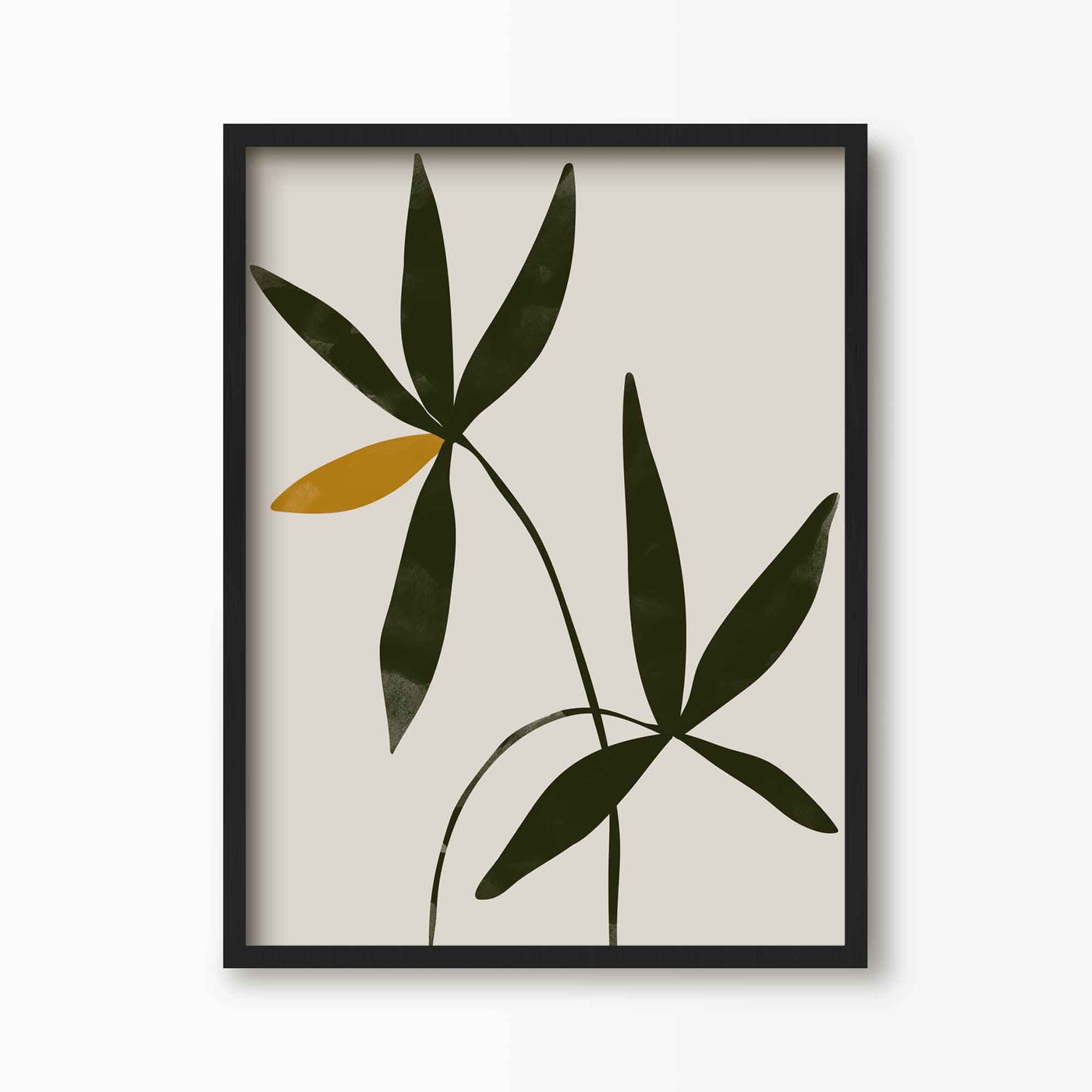 Green Lili 30x40cm (12x16") / Black Frame Abstract Flower Stems Print
