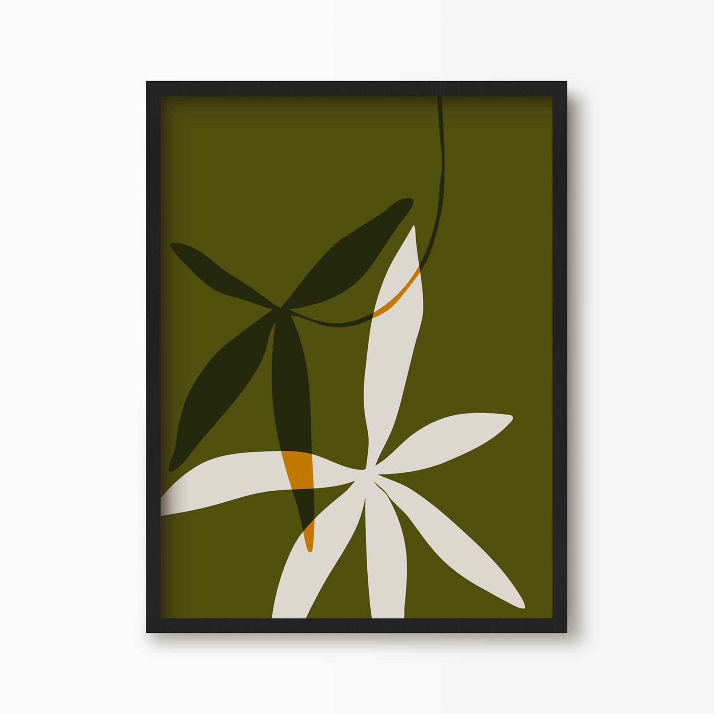 Green Lili 30x40cm (12x16") / Black Frame Abstract Hanging Flowers Print