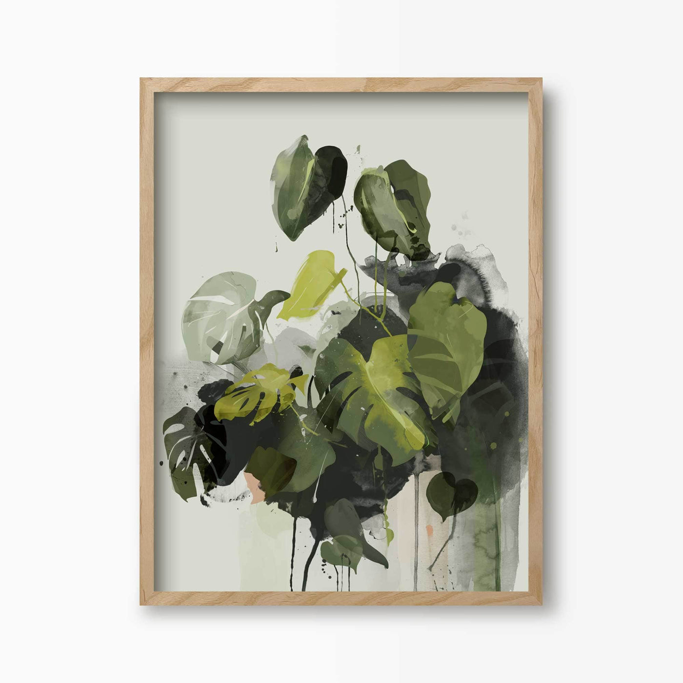 Green Lili 30x40cm (12x16") / Natural Frame Abstract Monstera Leaf Art Print