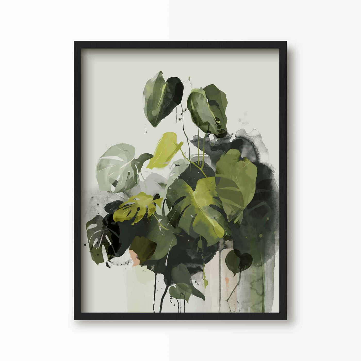 Green Lili 30x40cm (12x16") / Black Frame Abstract Monstera Leaf Art Print