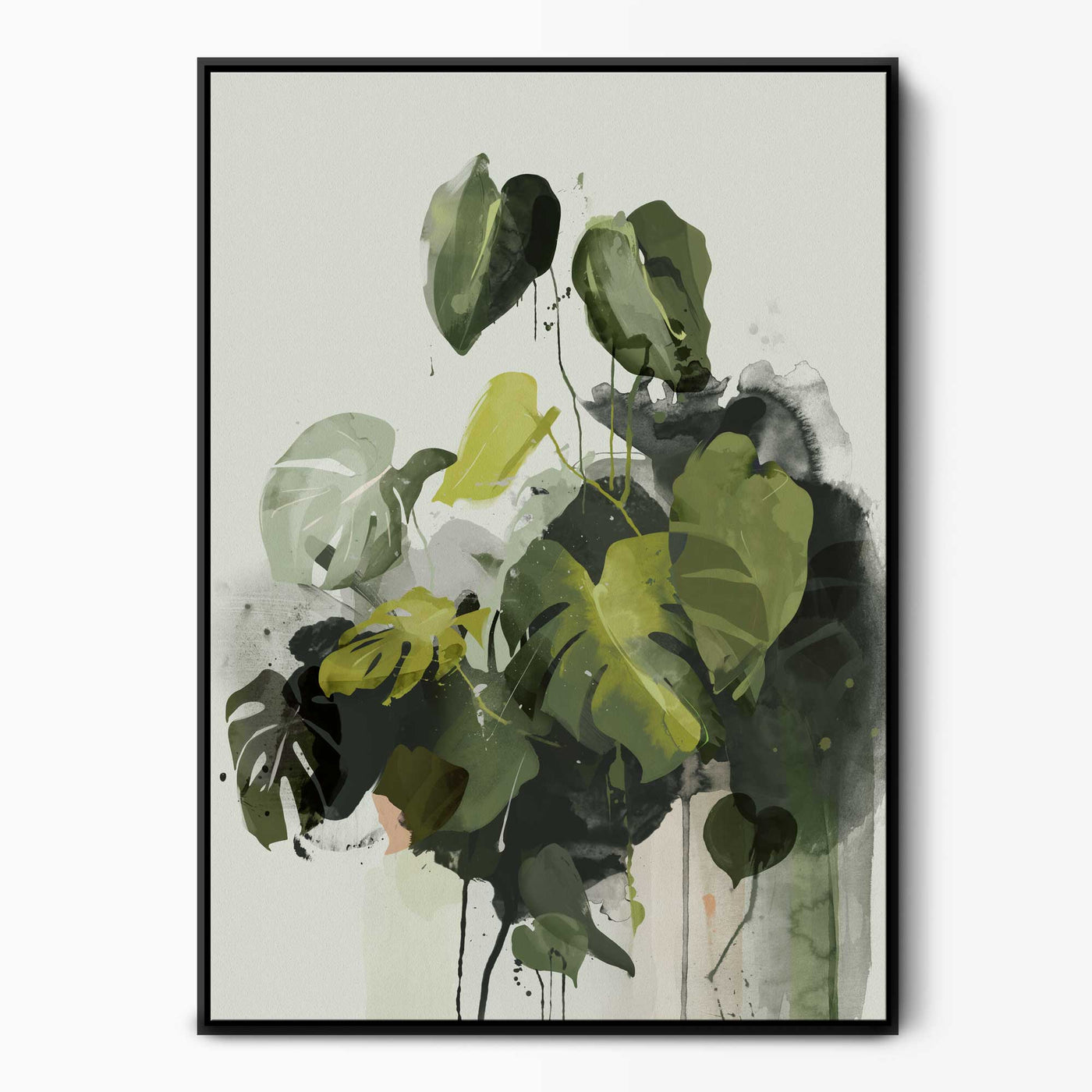 Green Lili Abstract Monstera Leaf Framed Canvas Art