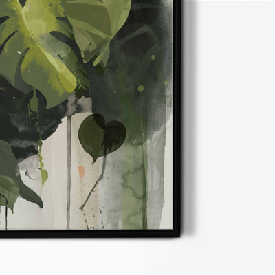 Green Lili Large Abstract Monstera Leaf Framed Canvas Art