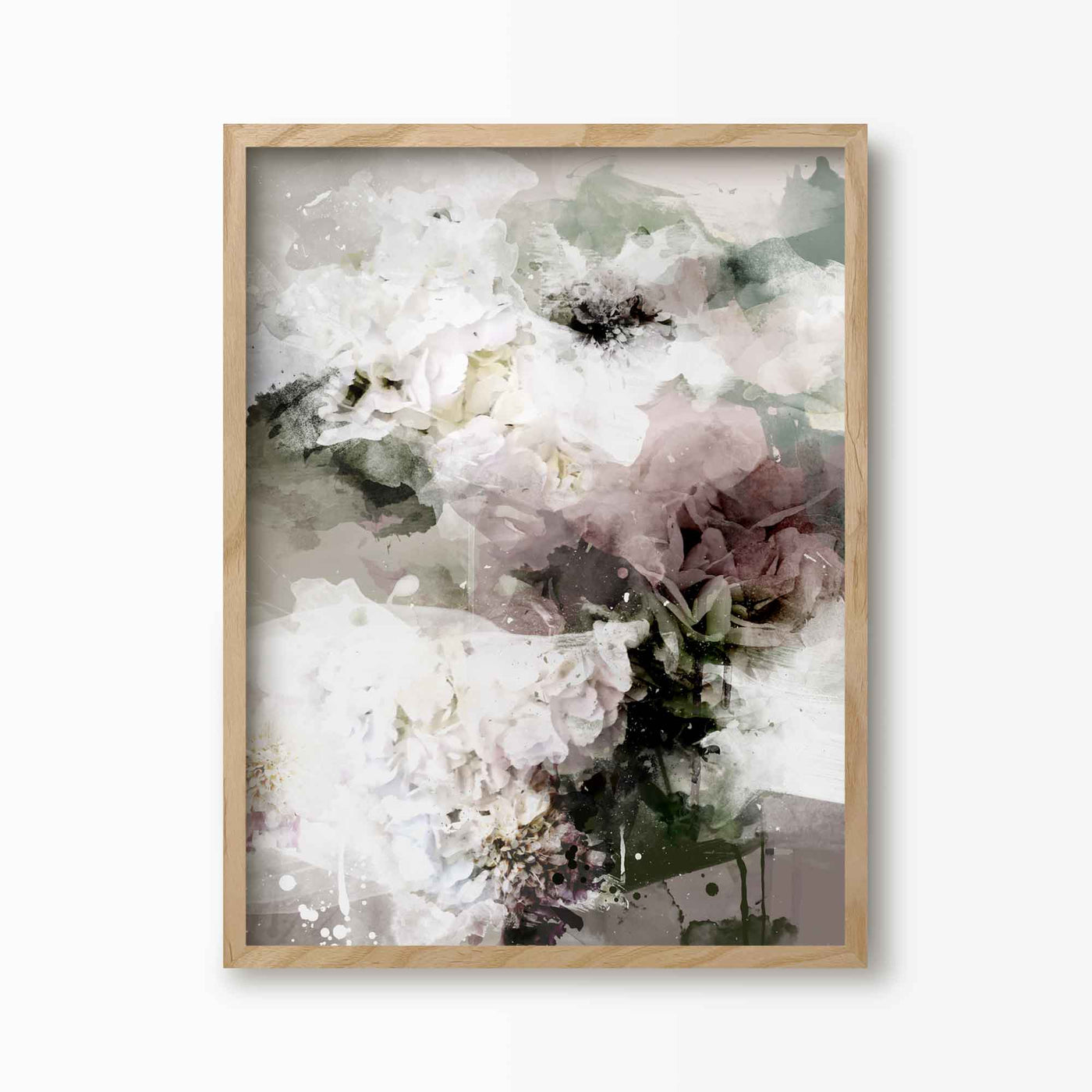 Green Lili 30x40cm (12x16") / Natural Frame Bed Of Roses Abstract Floral Art Print