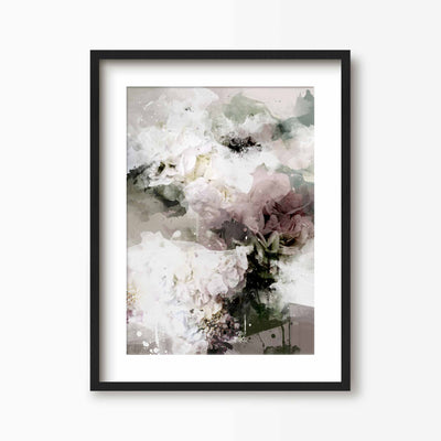 Green Lili 30x40cm (12x16") / Black Frame + Mount Bed Of Roses Abstract Floral Art Print