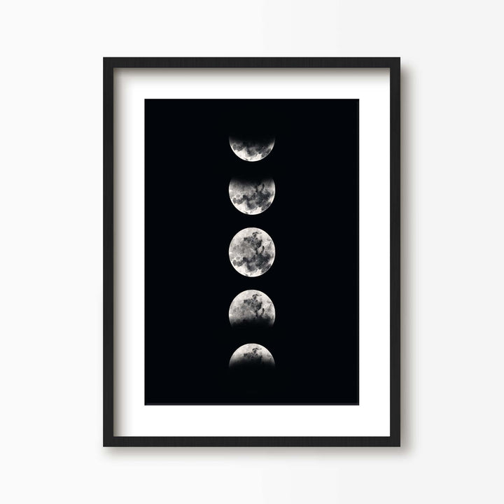 Green Lili 30x40cm (12x16") / Black Frame + Mount Black & White Moon Phases Print