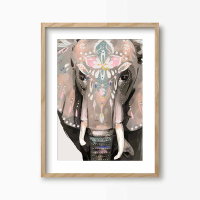 Green Lili 30x40cm (12x16") / Natural Frame + Mount Bohemian Elephant Art Print