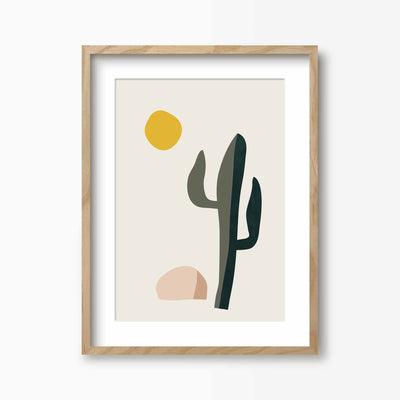 Green Lili 30x40cm (12x16") / Natural Frame + Mount Boho Desert Cactus Art Print